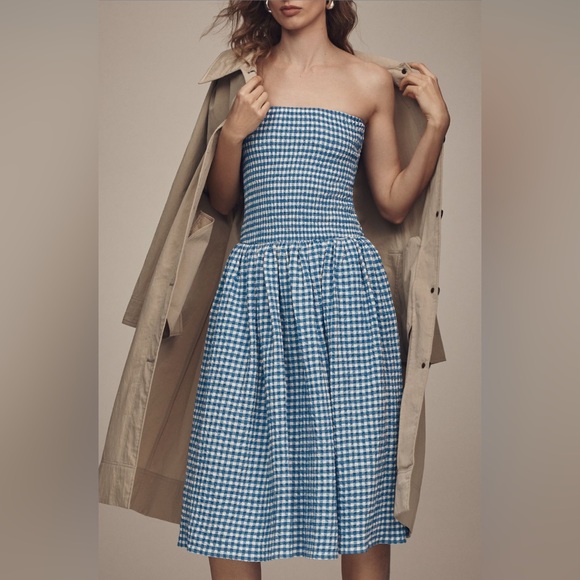 Anthropologie Strapless Smocked Midi Dress Sz S